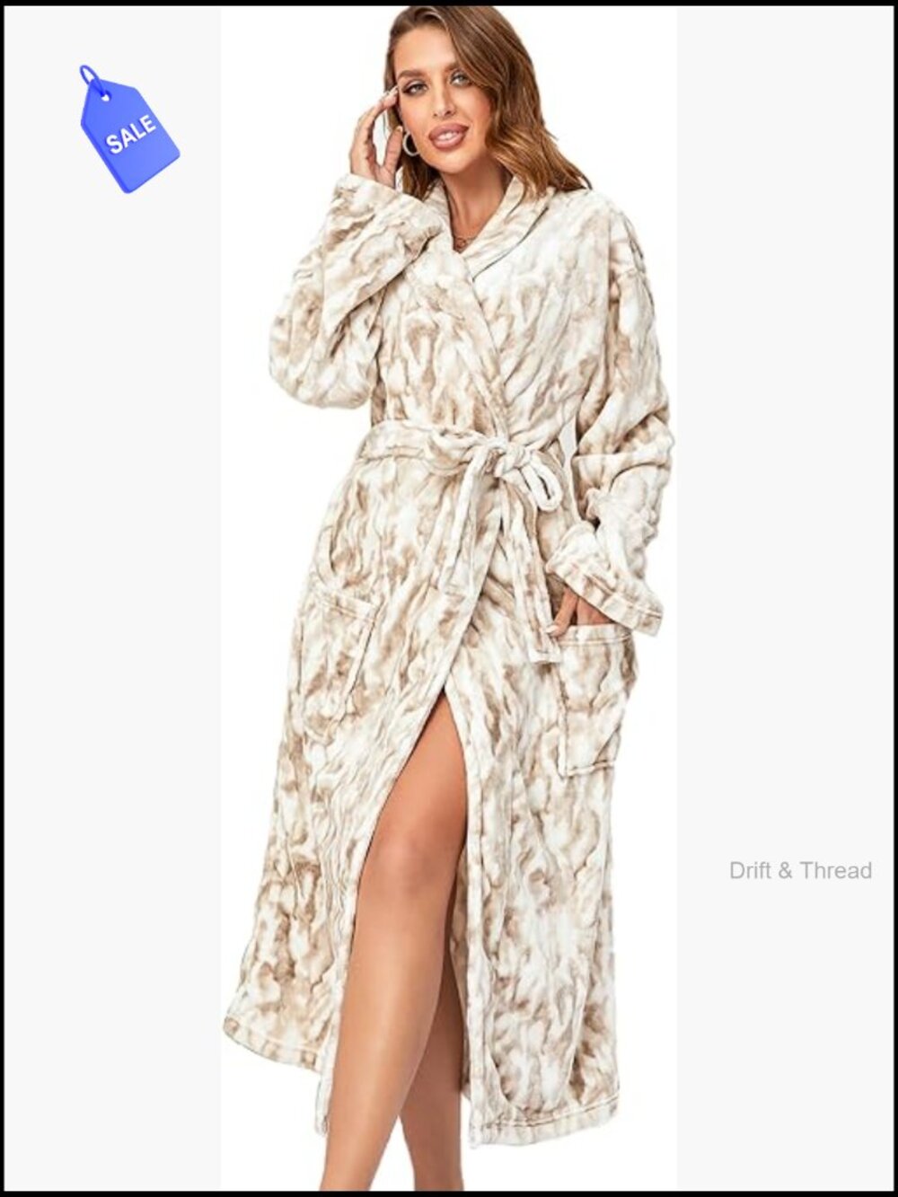 Plush Fleece Long Robe with Shawl Collar & Pockets